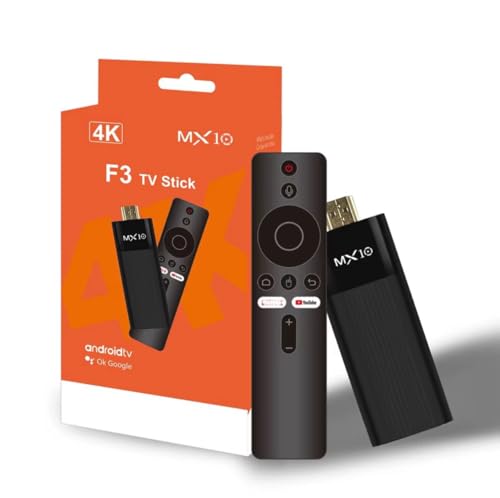 MX10 F3 4K Android TV Stick with Remote Control, Supports YouTube and Streaming Apps