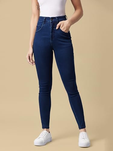 Image of Miss Chase Women's Skinny High Rise Cropped Fringed Hemline Detailing Stretchable Denim Jeans