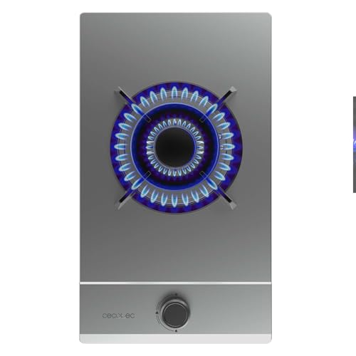 Cecotec Plaque de Gaz Butane et Naturel 1 Feu Bolero Squad G 1200S Inox. 3500 W, Acier Inox, Grilles Individuelles en Fonte, Brûleur WOK Triple Couronne, Allumage Électrique, Système de Sécurité
