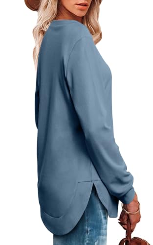 Image of OFEEFAN Womens Sweatshirt Crewneck Long Sleeve Shirts High Low Tops Curved Hem
