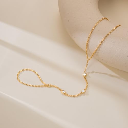 Gold Bracelets for Women 14K Gold Bracelet for Women Hand Chain Bracelet for Womens Trendy with Cubic Zirconia and Brilliant with Extender Rings Bracelet Hand Chain for Womens2