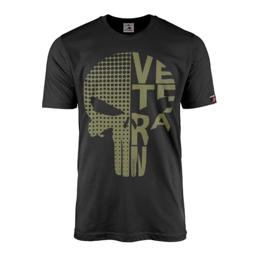 T-shirt militaire soldat avec motif tête de mort de vétéran pour look biker décontracté
