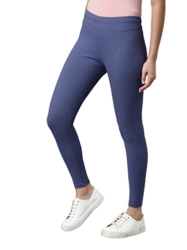 Image of GO COLORS Drop Needle Ribbed Active Leggings for Women | Lightweight, Spandex Waistband, Mid Rise