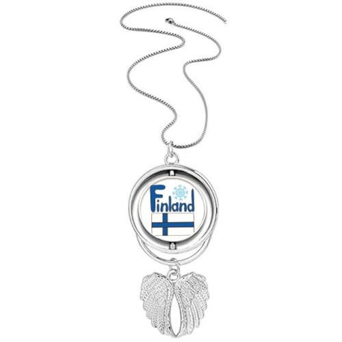 Collier drapeau finlande ailes d'ange bleu pendentif scandinave