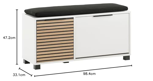 Schildmeyer Loft Schuhbank 157169, Mattweiß/Akustikpaneel Optik, 98,4 x 33,1 x 47,2 cm
