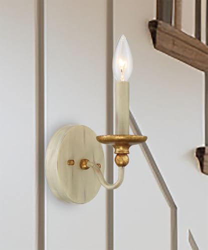 Image of Minka Lavery 1041-701 Westchester County Wall Sconce, 1-Light, 60 Total Watts, 5-in H x 7.38-in W, Farm House White with Gilded Gold Leaf