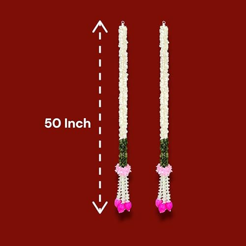 Image of Rajasthan Kraft Artificial Gajra Hanging with Tuberose & Lotus Bud Pack of 2 | 50 Inch Long Traditional Festival & Wedding Home Dcor for Diwali, Makar Sankranti, Pooja & Griha Pravesh(RK-GJ6-2)