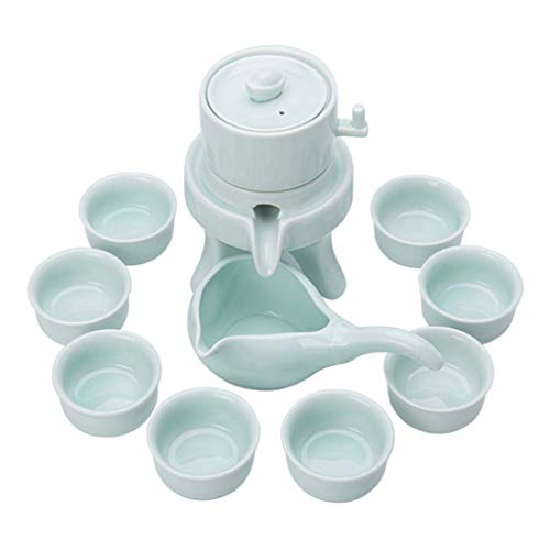 Tea Sets Ceramic Kung Fu Tea Set Stone Mill Household Teapot Tea Cup Tea Porcelain Coffee Servers (Color : Green)