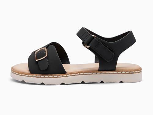 Image of Coutgo Girls Sandals Open Toe Summer Dress Shoes Adjustable Buckle Ankle Strap Comfortable Flats