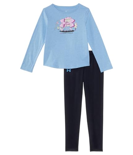 Image of Under Armour Kids Girls Long Sleeve Top & Leggings Set Durable Stretch, Horizon Blue Hiker, 18 Months