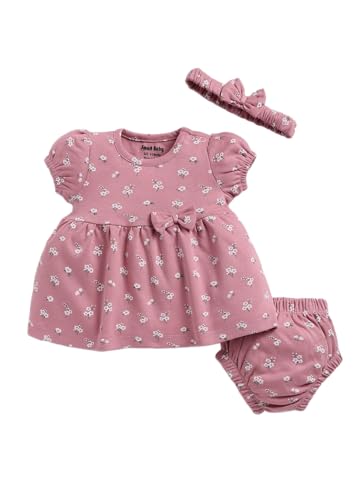 Image of Smart Baby Baby Girl Dress with Bloomer and Head Band | Interlock Cotton | Soft, Lightweight & Comfortable Outfit for 0-12 Months | Daily & Occasional Wear