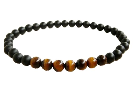 Bracelet en perles de lithothérapie oeil de tigre et onyx noir 6mm