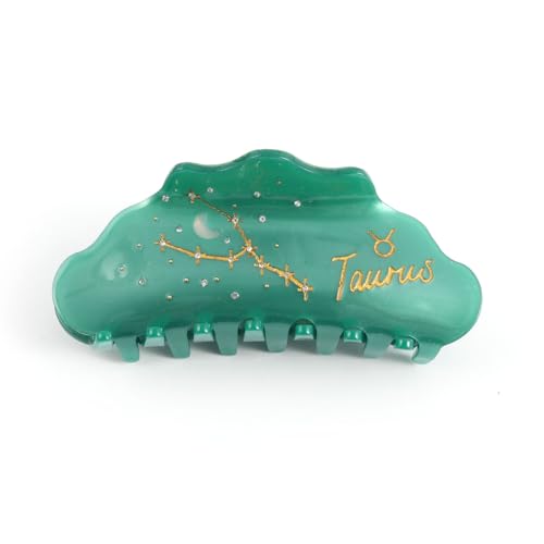 Taurus Zodiac Sign Hair Claw with Crystals, Green Personalized Acetate Hair Clip for Women Gift 1 Piece