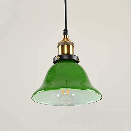 Pantalla de lámpara de techo con gota de vidrio verde esmeralda, lámpara colgante de banquero retro, accesorio de iluminación colgante nostálgico, sala de estar, dormitorio, lámpara de araña de