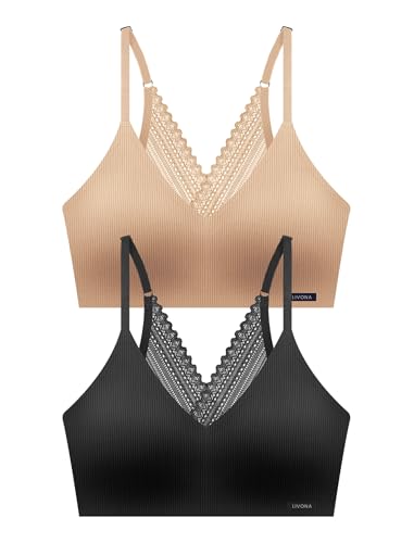 Image of Livona Lace Bralette for Women - Comfort Sports Bra Wireless Padded Bralette with Support Workout Tops Cami Crop S-XXL