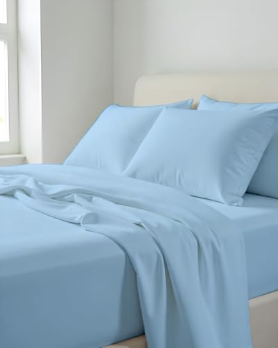 Image of Microfiber Queen Size Bedsheet with 2 Pillow Covers | Ultra Soft & Breathable Flat Sheet | Wrinkle-Resistant, Premium Comfort for Everyday Use |Size (90 inch x 102 inch) Light Blue