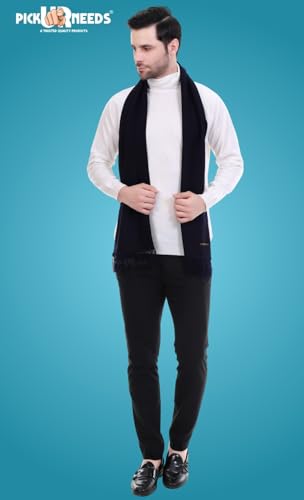 Image of Pick Ur Needs Premium Men's Warm And Stylish Woolen Muffler With Solid Color Plain Design And Stylish Tussles Ends Muffler For Men