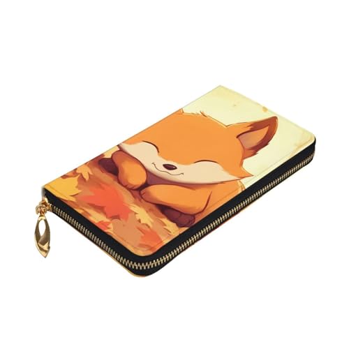 Cartoon Fox Picture Leather Long Clutch Wallet for Fashionable Girls and Women - Durable, Stylish, and Functional, Black, One Size3