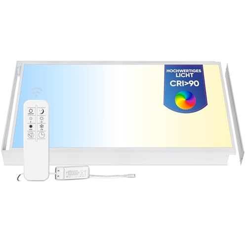 LECOM LED Panel Deckenleuchte 120x60 - Dimmbar Aufbau mit Fernbedienung 5400lm CRI90 CCT Deckenlampe Deckenbeleuchtung (mit Aufbaurahmen)