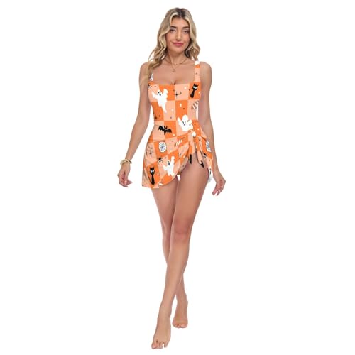 Maillot de bain contrôle du ventre pour femme effet sculptant et col carré motif araignée
