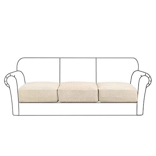 Flamingo P High Stretch Seat Cushion Cover Sofa Cushion Furniture Protector For Sofa Seat Sofa Slipcover Sofa Cover With Elastic Bottom (3 Pieces Cushion Covers, Biscotti Beige) #TOP16