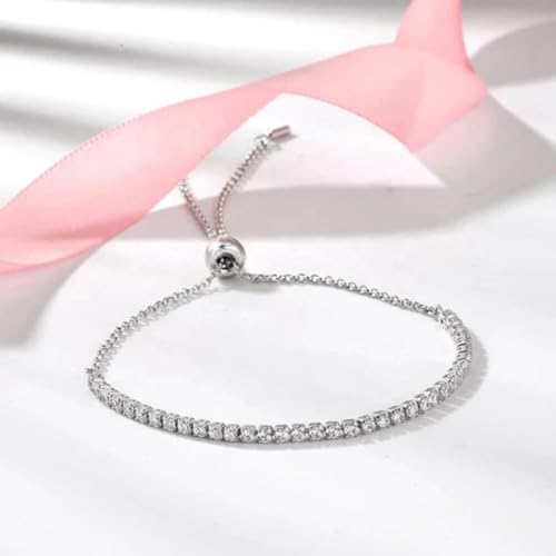 Image of Zarkan Elegant Solitaire Silver Bracelet Gift Certified Authentic 925 Hallmark Adjustable Rhodium Plated