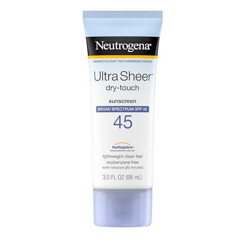 Johnson & Johnson Neutrogena Ultra Sheer Dry-Touch Sunscreen Lotion, Broad Spectrum SPF 45 UVA/UVB Protection, Light, Water Resistant, Non-Comedogenic; Non-Greasy, Travel Size, 3 fl. oz