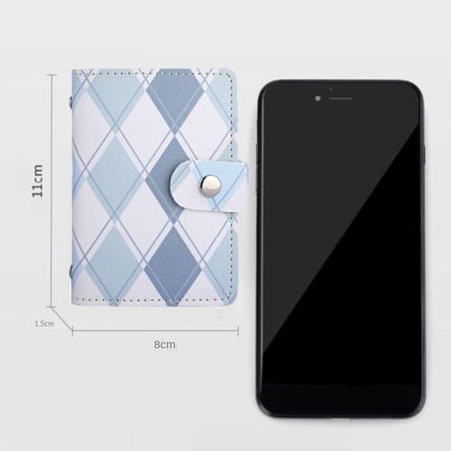 Card Holder PU Multifunctional Short Wallet Small With Checkered Pattern Card Bag Women(Blue)2