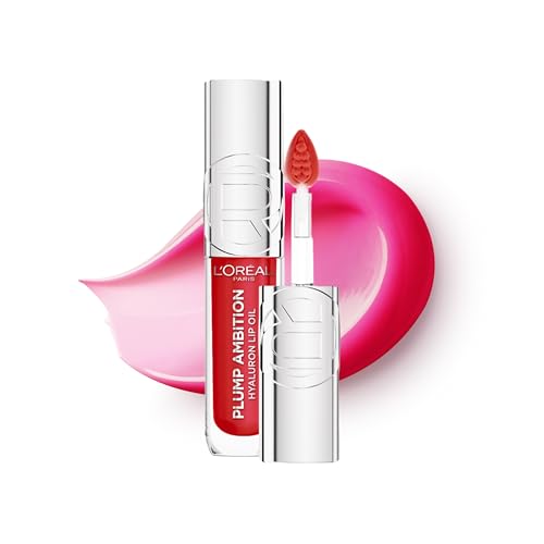 L'Oreal Paris Lip Gloss, Plump Ambition Lip Oil with Hyaluronic Acid & Tripeptides, Smoother & Plumper Lip Appearance, Glass-Like Finish, Shade 380 Rouge in Love, 5ml