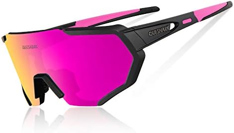 Queshark Polarized Cycling Eyewear with 3 Interchangeable Lenses for Men Women Running Driving Fishing Golf Baseball Glasses Sunglasses