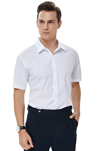 Beninos Men's Short Sleeve Dress Shirt (5619 White, M)
