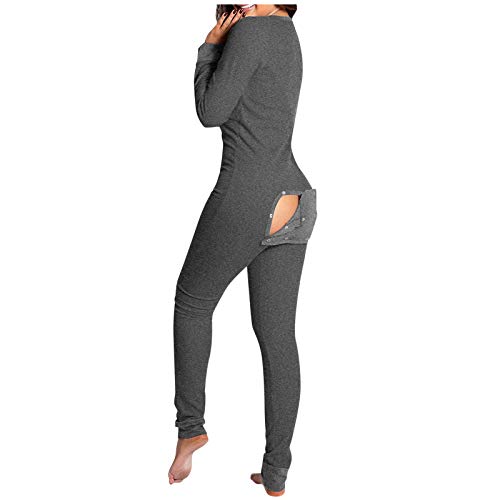 Onesie Pajamas for Women,Women's Sexy Long Sleeve Bodycon Jumpsuit Rompers Deep V Neck Bodysuit Christmas Pajamas Onesies Clubwear Grey