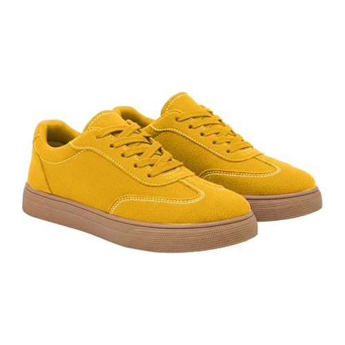 Baskets rétro pour femme au look décontracté, chaussures en daim jaune parfaites pour la marche.