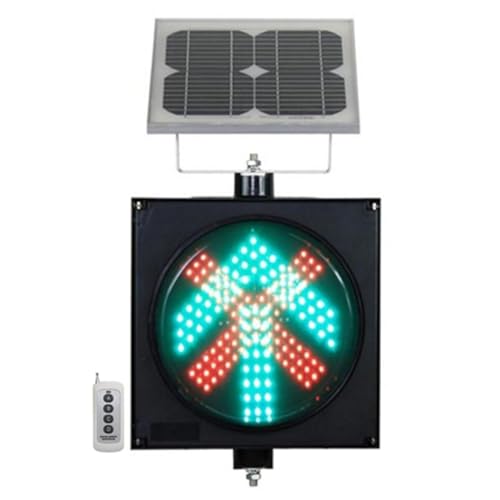 2 in1 Solar Traffic Signal Light IP65 Waterproof 300mm Red/Green Stop and Go Light Remote Control Industrial LED Warning Light with Solar Panel-for Intersections, Curves