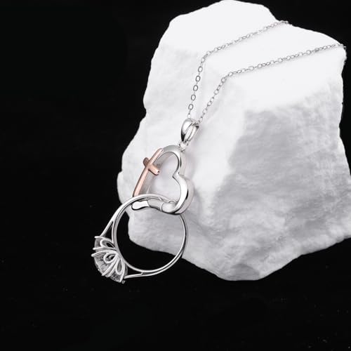 Ring Holder Necklace - 925 Sterling Silver Heart Cross Clip Necklace Holder for Women Wedding Engagement Ring Keeper for Wife Doctor Nurse3