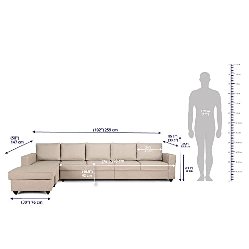 Image of Wakefit Sofa Set | 3 Year Warranty | Sofa 3 Seater, 3 Seater Sofa for Living Room, Wooden Sofa Set, 4 Seater + Left Aligned, Sofa for Living Room - Napper(Omega : Pearl)