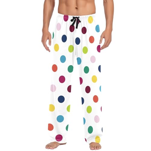 Mens Cotton Pajama Pants with Pockets Polka Dot Colored Soft Breathable Lounge Sleep PJ Pants Men Drawstring2