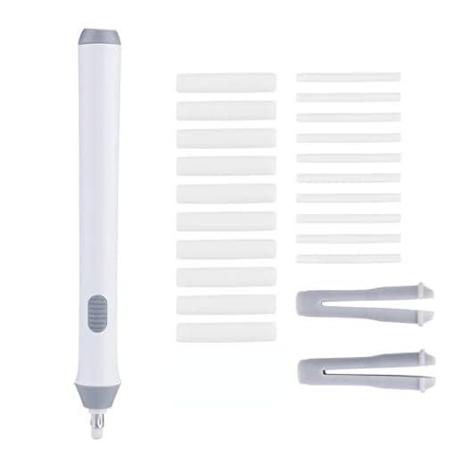 Tenwin Electric Battery Operated Automatic Pencil Eraser with 22 Eraser Refills(White)