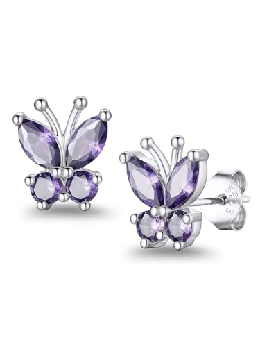 Suplight Butterfly Stud Earrings for Women Alexandrite June Birthstone Hypoallergenic 925 Sterling Silver Earrings Gifts for Birthday