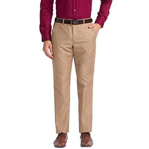 Image of Park Avenue Men's Polyester Blend Solid Pattern Smart Fit Flat Front Formal Trouser
