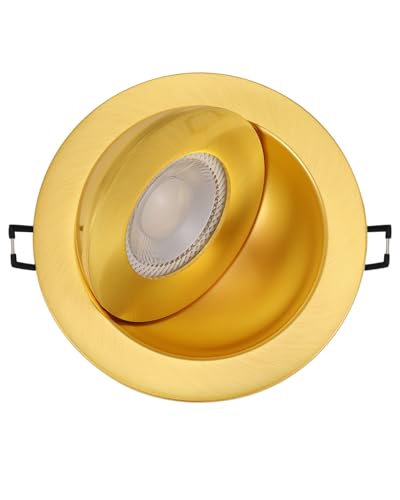 Image of POPANU 4 inch LED Recessed Light - 9W Gold Gimbal Recessed Lighting Canless Soffit Swivel Eyeball 90 Tilt Wafer Slope Ceiling Adjustable Spotlight Dimmable for Accent Lighting Gold 6 Pack