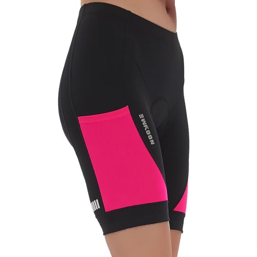 NOOYME Feminino Shorts De Ciclismo Com Acolchoamento 4D E Bolsos (Rosa Brilhante, Médio)