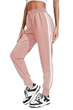 COOrun Jogginghose Damen Jogger Sporthose Lang Frauen Trainingshose Sommerhose Sweatpants mit Taschen für Sport Yoga Tanz Jogging mit Taschen und 2 Streifen Rosa L
