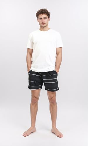 Ravin Striped Slip On Swim Short - Black