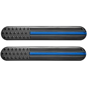 Set of Two-Aluminum Thin Blue LINE American Flag Decal Emblem Sticker Badge 6″x1″ Oval United States Back The Blue Universal Stick On Car Truck Door Fender Window Glass Patriotic Gift Made in The USA