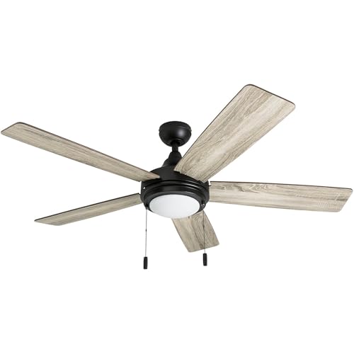 Honeywell Ceiling Fans Ventnor, 52 Inch Modern Farmhouse Indoor LED Ceiling Fan with Light, Pull Chain, Three Mounting Options, Dual Finish Blades, Reversible Motor - 50607-01 (Bronze)