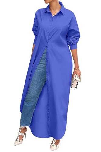 Image of Choichic Shirt Dresses for Women Casual Long Sleeve Cotton Button Down Maxi Dresses