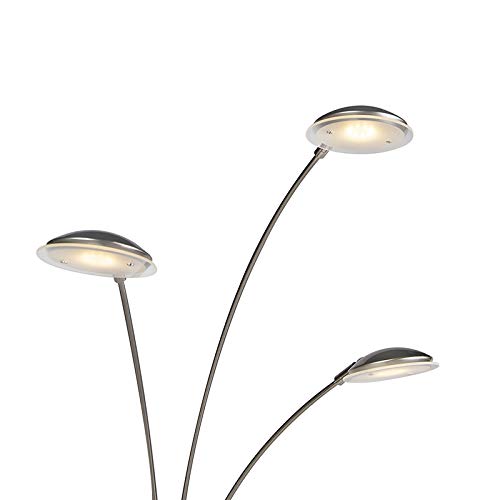 Qazqa led Design Stehleuchte, Stehlampe - Sixties - Silber Farbe, inkl. 25W integrierter LED, dimmbar, 5-flammig, 180cm, Ideal als Bürolampe und Wohnzimmerlampe