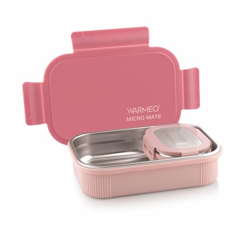 Image of WARMEO MICROMATE Microwave-Safe Stainless Steel Lunch Box, Bpa Free, Perfect for Office, School, Travelling, Combo(800ml+150 ml), Pink