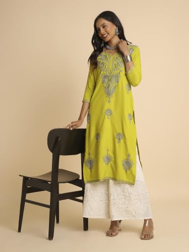Image of RATAN Rayon Straight Lucknowi Chikankari Ethnic Wear Kurta for Women